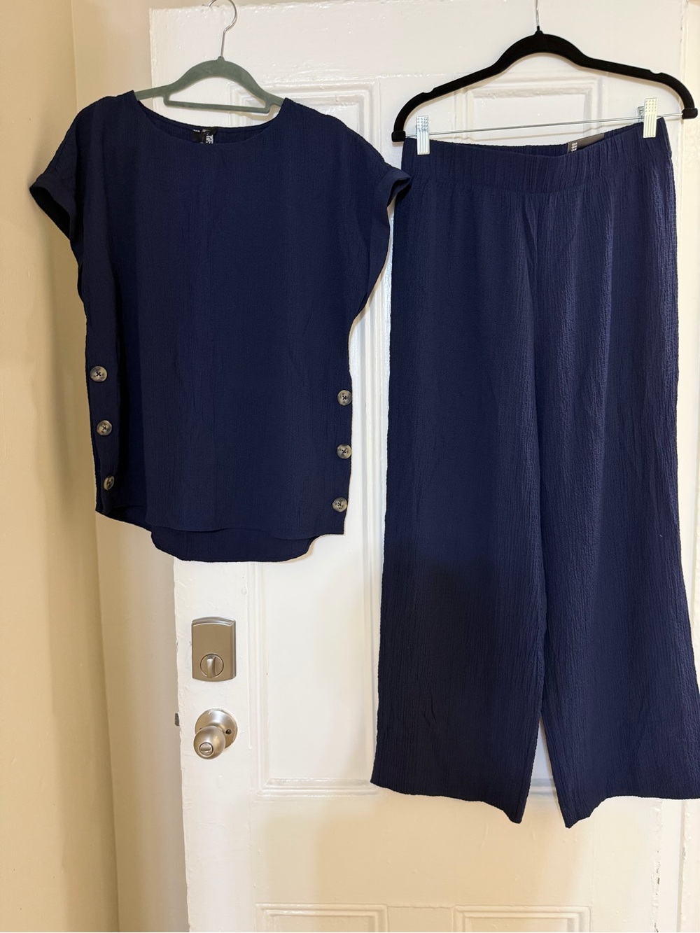 Navy Button-Detail Two-Piece pants Set